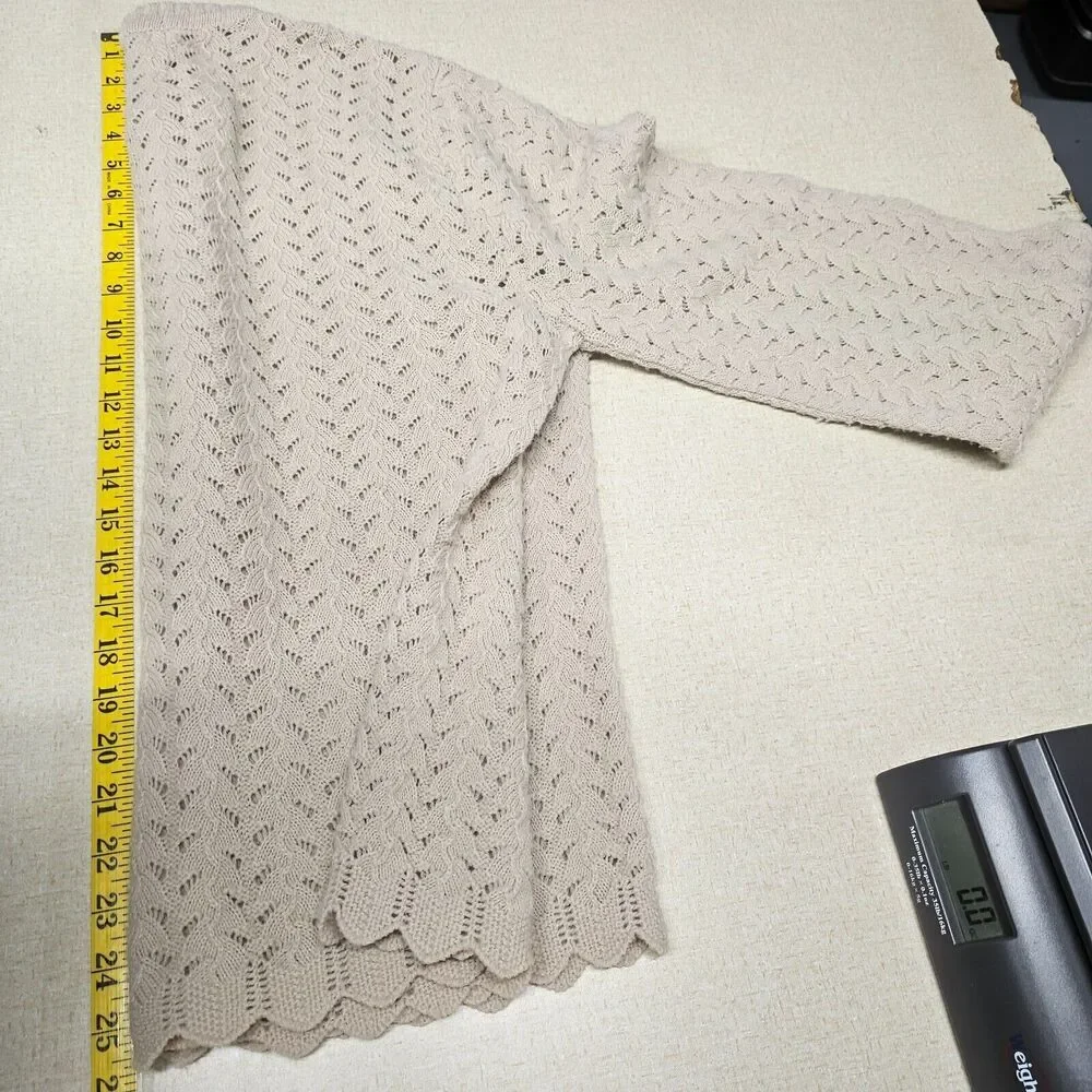 Vintage Wintuk Medium Cardigan Womens Beige Open Knit Eyelet Lightweight Grandma